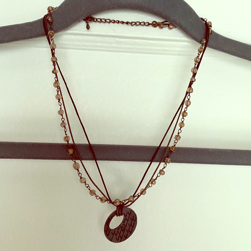 Multi strand leather chain and beads necklace